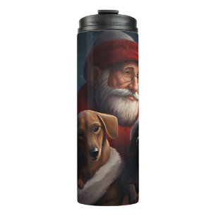 Dachshund With Santa Claus Festive Christmas Thermal Tumbler