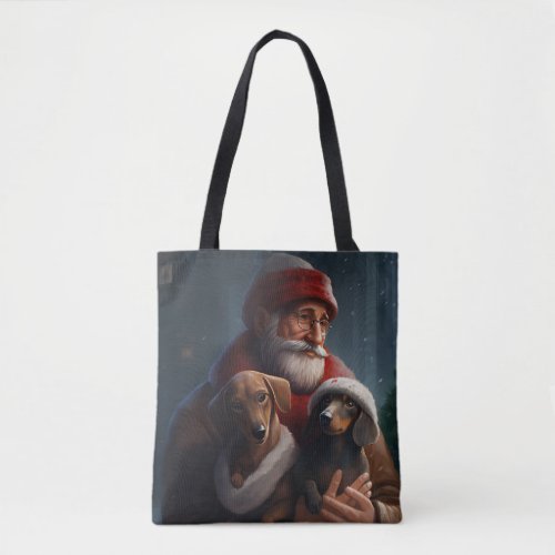 Dachshund With Santa Claus Festive Christmas Tote Bag
