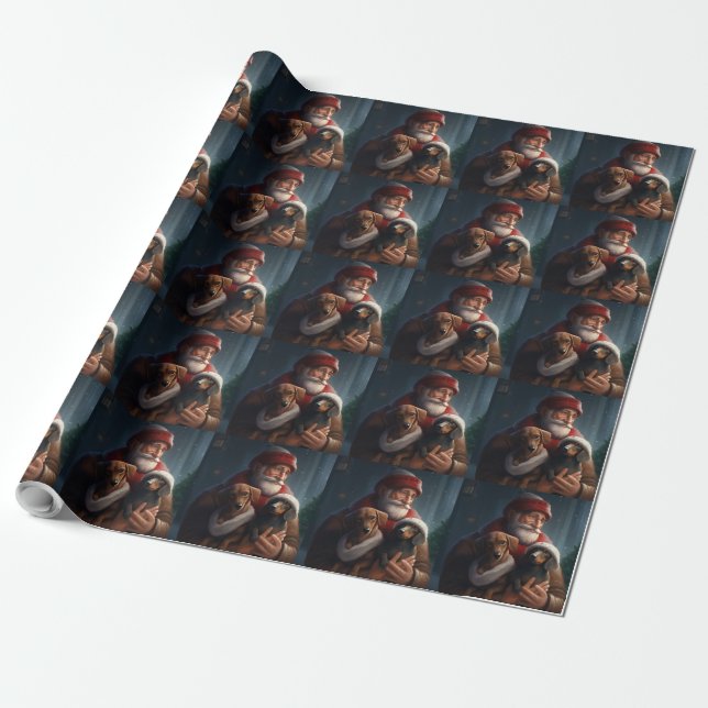 Dachshund With Santa Claus Festive Christmas Wrapping Paper (Unrolled)