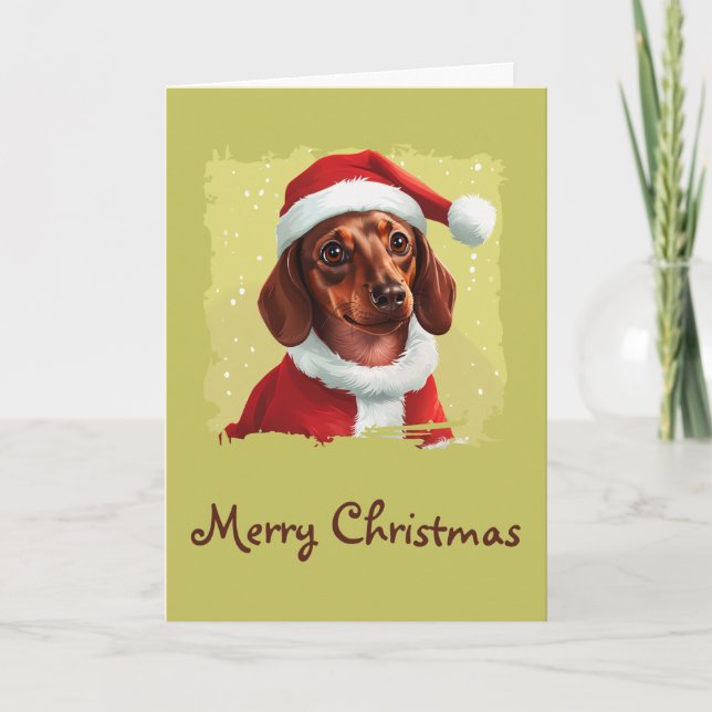 Dachshund With Santa Claus Outfit - Christmas 1 Card (Front)