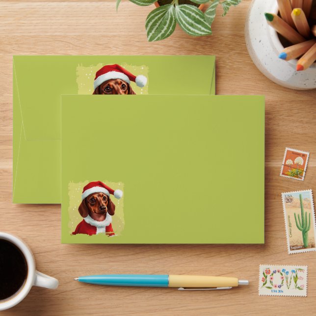 Dachshund With Santa Claus Outfit - Christmas 1 Envelope (Desk)