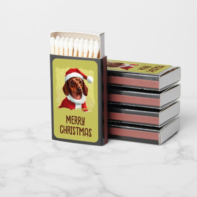 Dachshund With Santa Claus Outfit - Christmas 1 Matchboxes (Stacked)