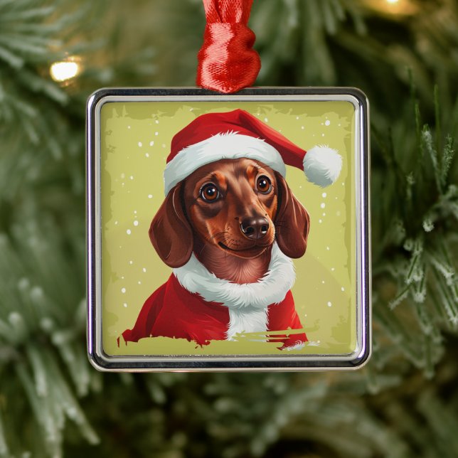 Dachshund With Santa Claus Outfit - Christmas 1 Metal Ornament (Tree)