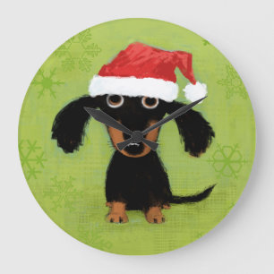 Dachshund with Santa Hat Wiener Dog Christmas Large Clock