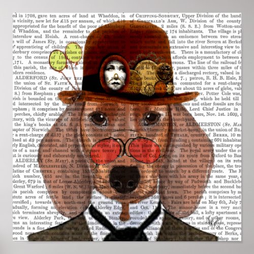 Dachshund with Steampunk Bowler Hat Poster