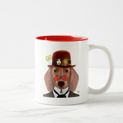 Dachshund with Steampunk Bowler Hat Two_Tone Coffee Mug