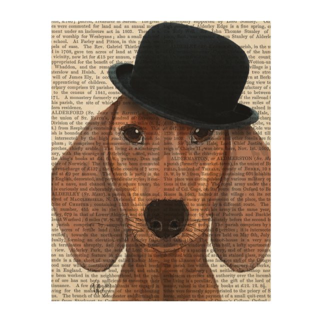 Dachshund with Steampunk Bowler Hat Wood Wall Art (Front)
