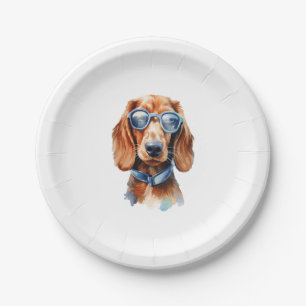 Dachshund with Sunglasses 5 Paper Plates