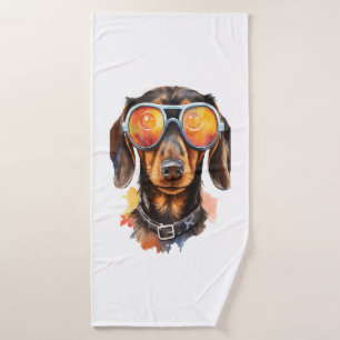 Dachshund with Sunglasses  Bath Towel