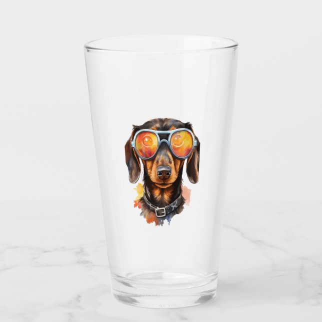 Dachshund with Sunglasses  Glass (Front)