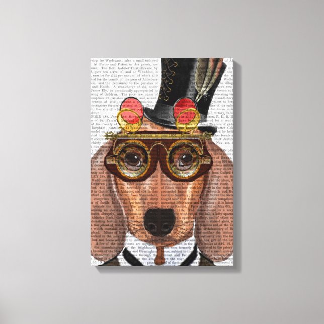 Dachshund with Top Hat and Goggles Canvas Print (Front)