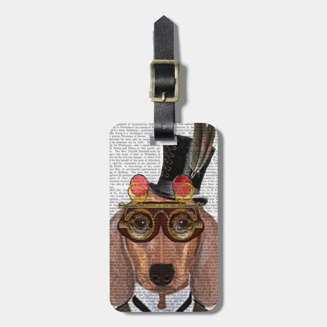 Dachshund with Top Hat and Goggles Luggage Tag (Front Vertical)
