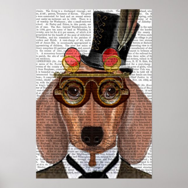 Dachshund with Top Hat and Goggles Poster (Front)