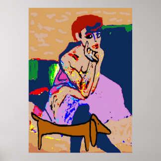 Dachshund with woman abstract poster