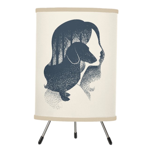 Dachshund Woman Dotwork Pointillism Illustration Tripod Lamp (Front)