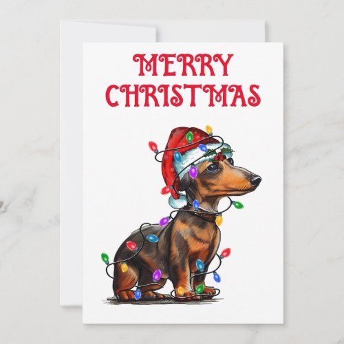 DACHSHUND WRAPPED IN CHRISTMAS LIGHTS INVITATION