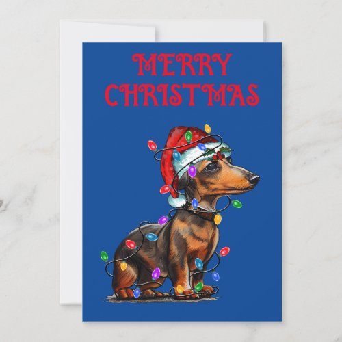 DACHSHUND WRAPPED IN CHRISTMAS LIGHTS INVITATION