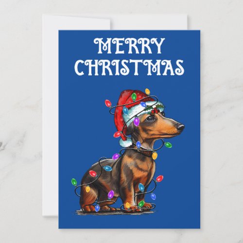 DACHSHUND WRAPPED IN CHRISTMAS LIGHTS INVITATION