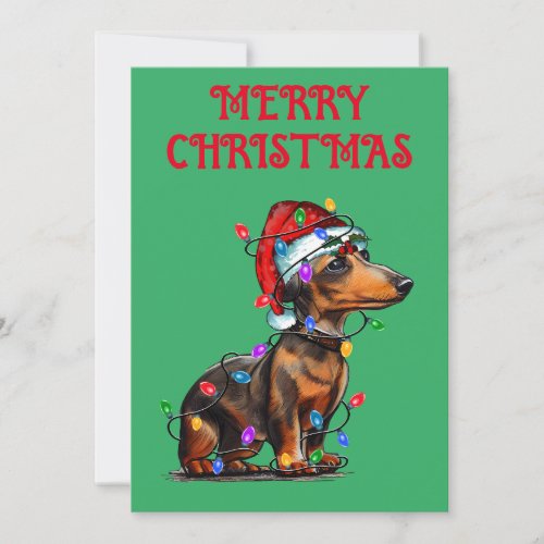 DACHSHUND WRAPPED IN CHRISTMAS LIGHTS INVITATION