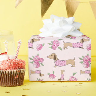 Dachshund Wrapping Paper Pink Floral Gift Wrap