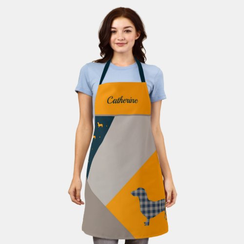 Dachshund Yellow and Deep Teal Abstract Apron