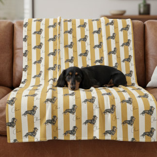 Dachshund Yellow Stripe Pet Name Fleece Blanket