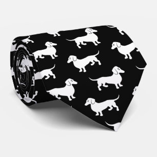 Dachshunds All Over Black and White Neck Tie