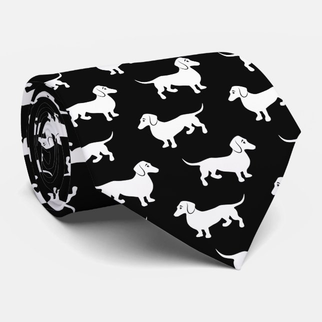 Dachshunds All Over Black and White Neck Tie (Rolled)