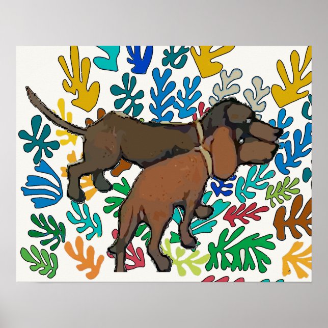 Dachshunds and Abstract Leaves Poster (Front)