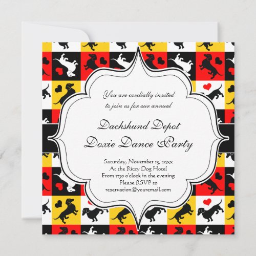 Dachshunds and Hearts Dog Theme Party Invitation