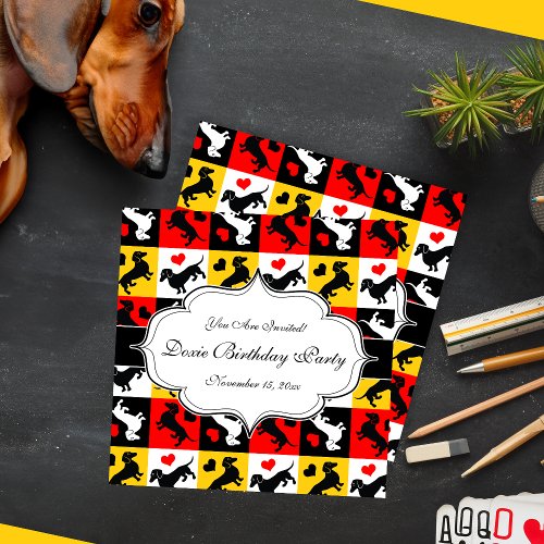 Dachshunds and Hearts Doxie Birthday Party Invitation