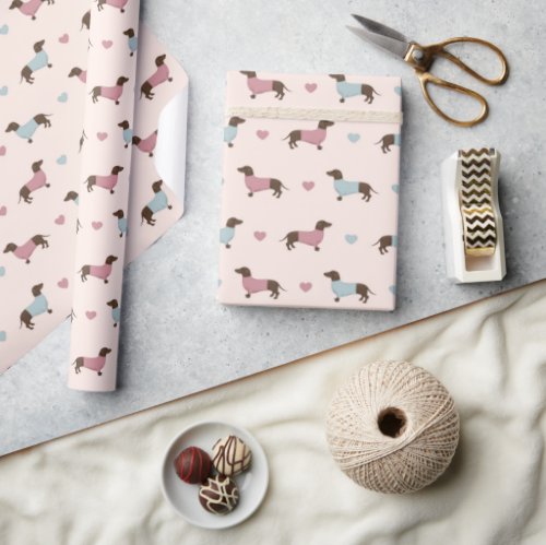 Dachshunds and Hearts Wrapping Paper