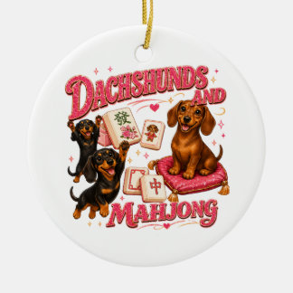 Dachshunds and Mahjong Ceramic Ornament