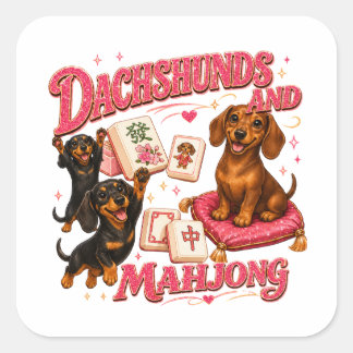 Dachshunds and Mahjong Square Sticker