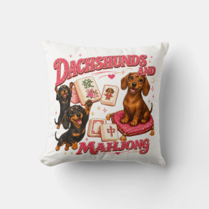 Dachshunds and Mahjong Throw Pillow