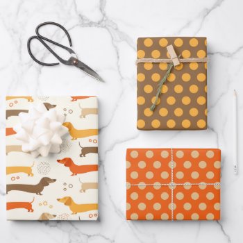 Dachshunds And Polka Dots Wrapping Paper Set by WhimsyDoodleShop at Zazzle