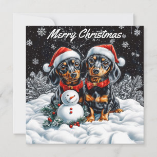 Dachshunds and Snowman Christmas Note Card