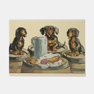 Dachshunds at Butchers, add text Doormat