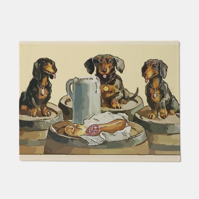 Dachshunds at Butchers, add text Doormat (Front)