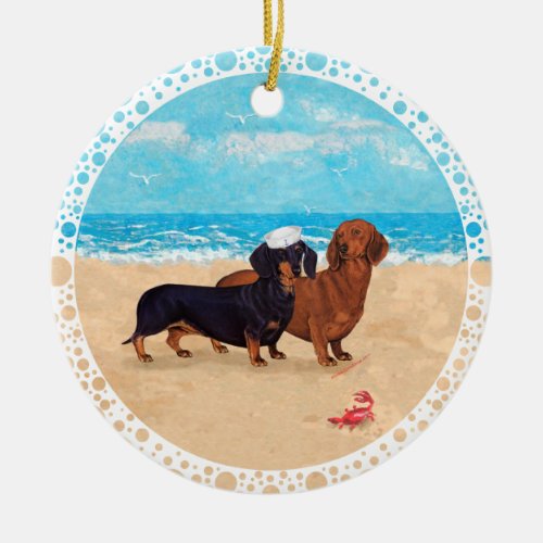 Dachshunds at the Beach Ceramic Ornament