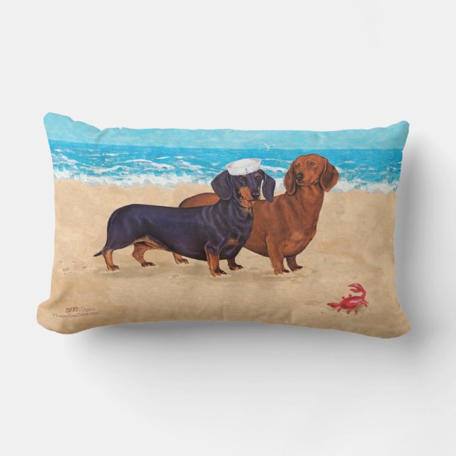 Dachshunds at the Beach  Lumbar Pillow (Front)