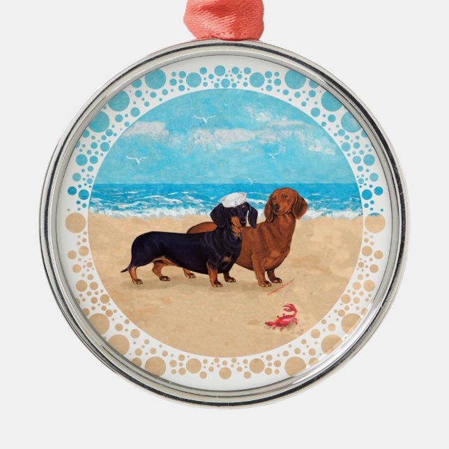 Dachshunds at the Beach Metal Ornament (Front)