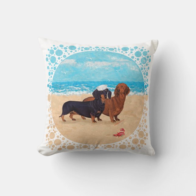 Dachshunds at the Beach Throw Pillow (Front)