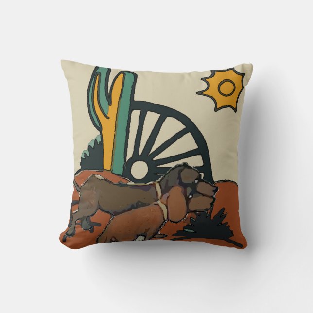 Dachshunds at Western Desert Throw Pillow (Front)