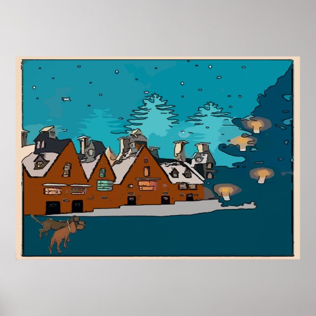 Dachshunds at Winter Village, Poster (Front)