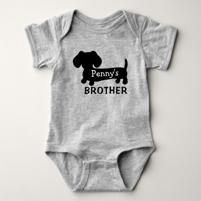Dachshund's Baby Brother Personalized with Name  Baby Bodysuit (Front)