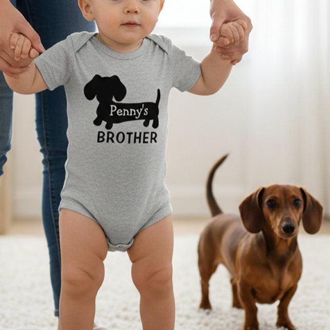 Dachshund's Baby Brother Personalized with Name  Bodysuit (Personalized dachshund baby outfit )