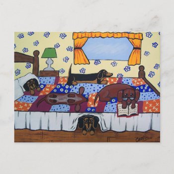 Dachshunds Bed Time Story Postcard by J_Ellison_Art at Zazzle