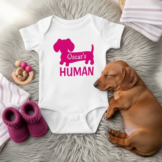 Dachshund's Best Human Personalized  Baby Bodysuit (Funny dachshund personalized baby outfit - dog's human)
