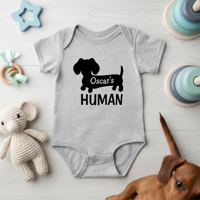 Dachshund's Best Human Personalized  Baby Bodysuit (Personalized dachshund owner baby shower gift - include dog's name)